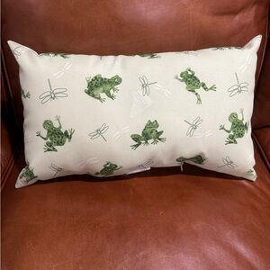 Frog and Dragonfly Print Pillow